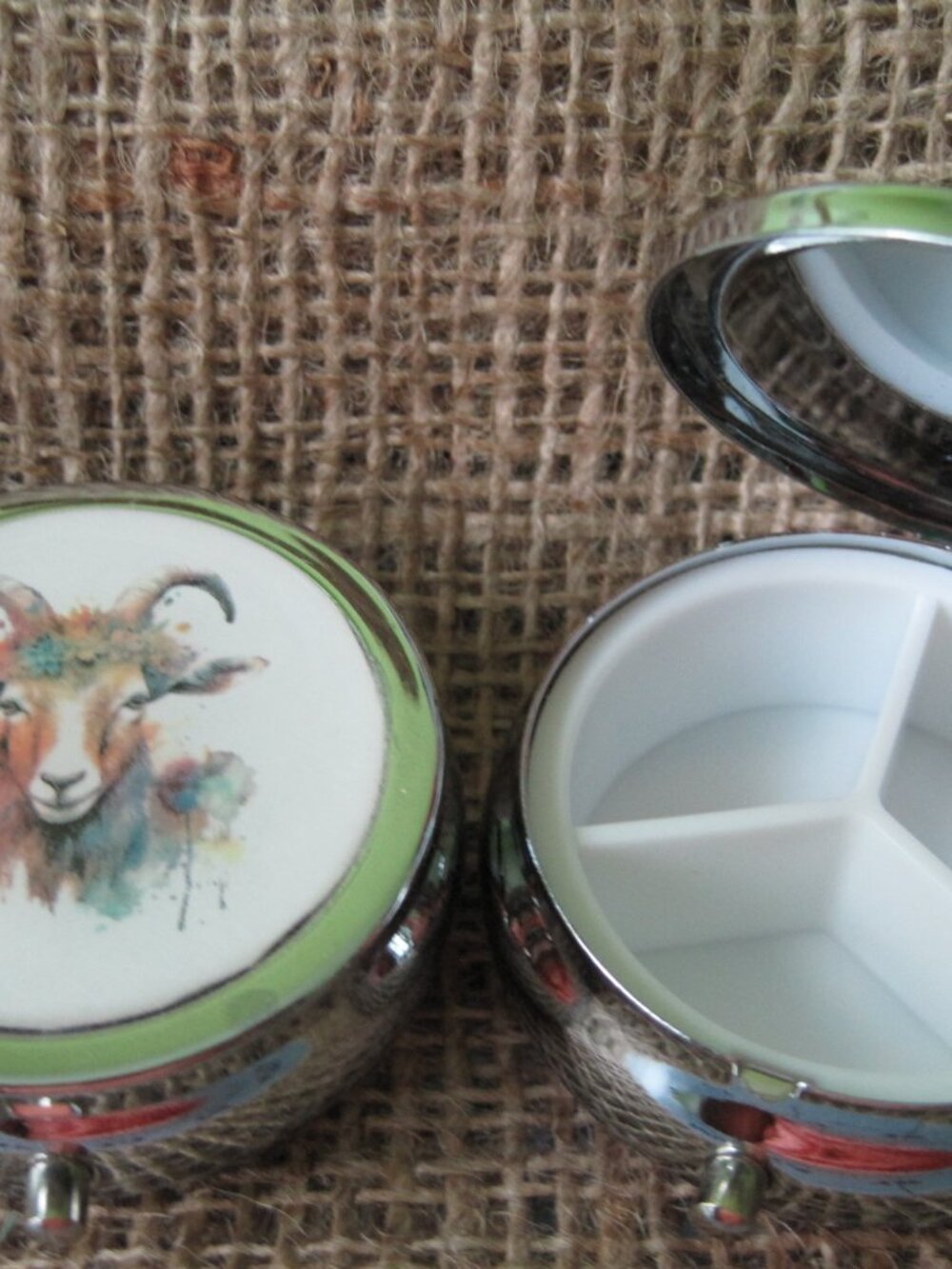 Bohemian Goat Themed Three Compartment Pill Box